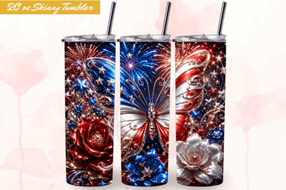 Download 3D 4th of July Butterfly Tumbler Wraps - Premium Resources